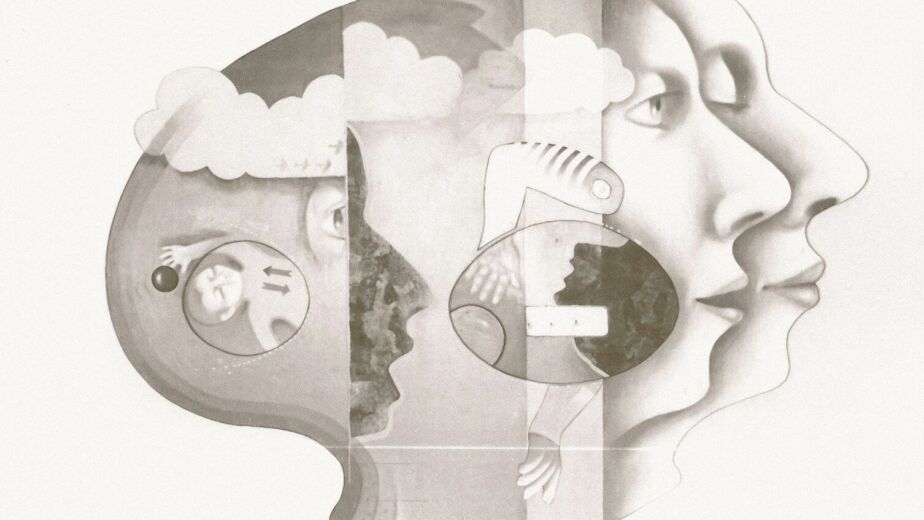Surreal profile of faces and abstract elements
